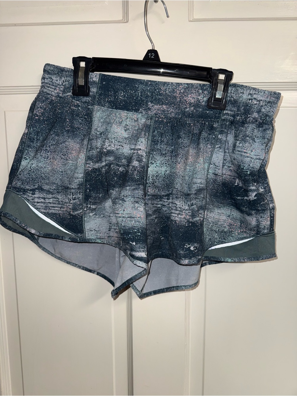 lululemon athletica Women’s Black Marble-Print Athletic Shorts
